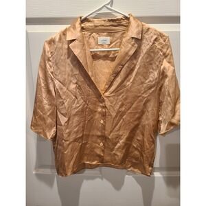 Aritzia Wilfred Beso Button Down Blouse Satin Finish Gold XS